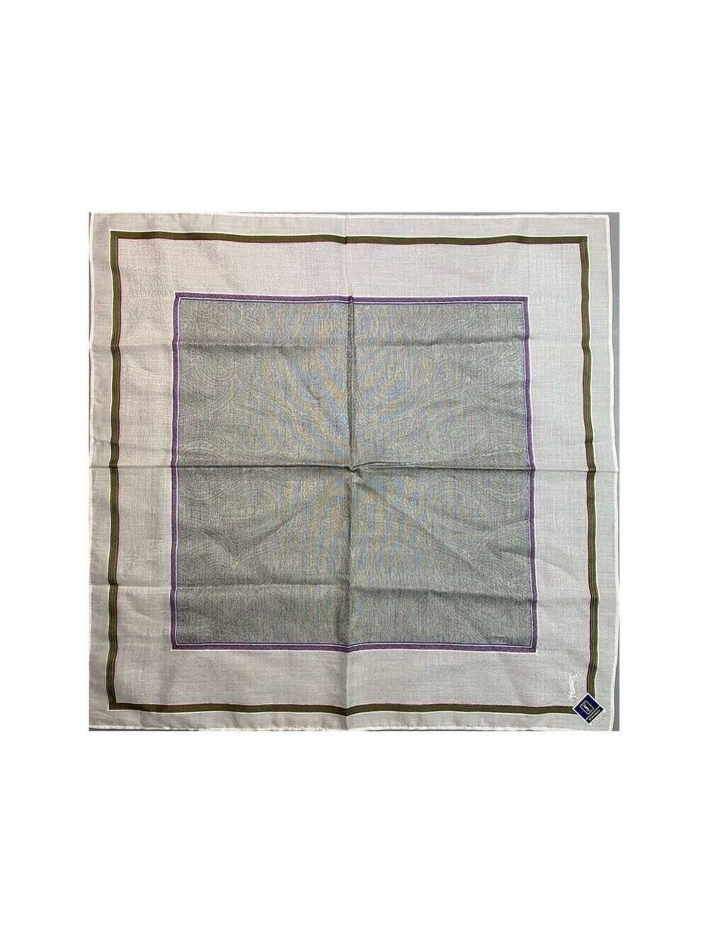 Yves Saint Laurent Unisex Silk Scarf Gray Purple Plaid Square Luxury